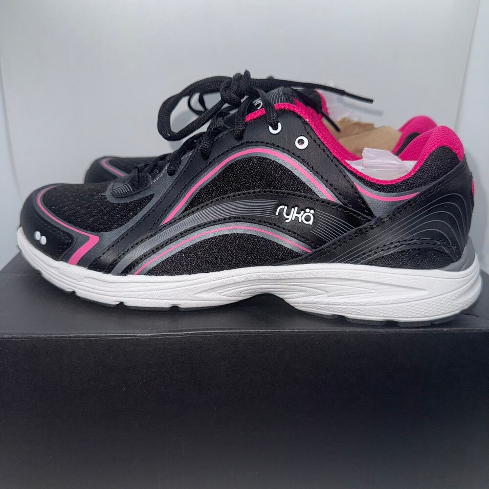 Ryka Sky Walk Walking Sneakers Women's US 8M Black Pink Lace Up Low Top